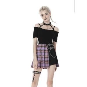 NWT Dark in Love Punk Purple Plaid‎ Pleated Mini Skirt Goth Rock Alternative XL